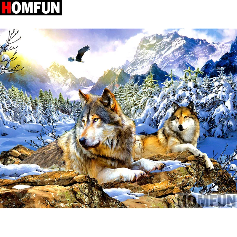 

HOMFUN полная квадратная/круглая дрель 5D DIY алмазная живопись "животное волк орел" вышивка крестиком 3D домашний декор подарок A09526