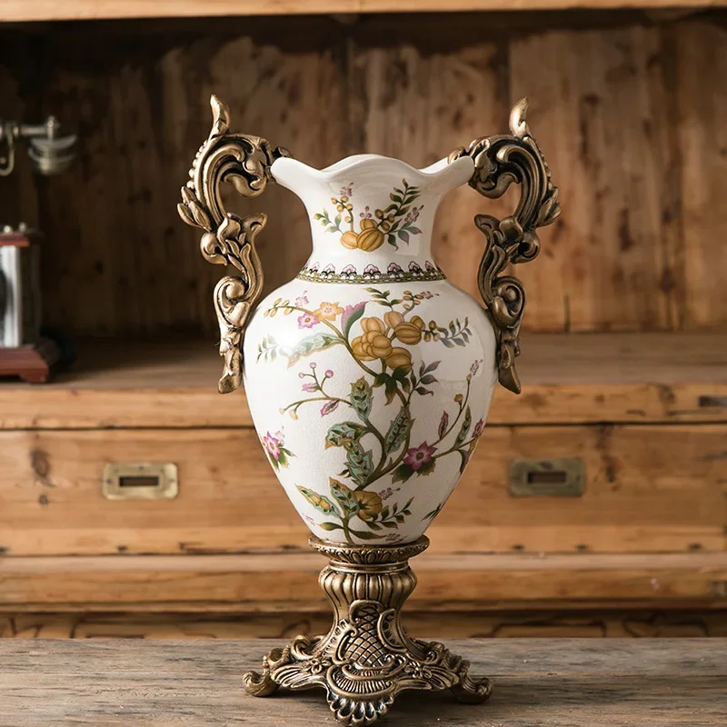 European binaural trophy-shaped floor-to-ceiling ceramic vase, handicrafts, American retro home ceramic decorative vase