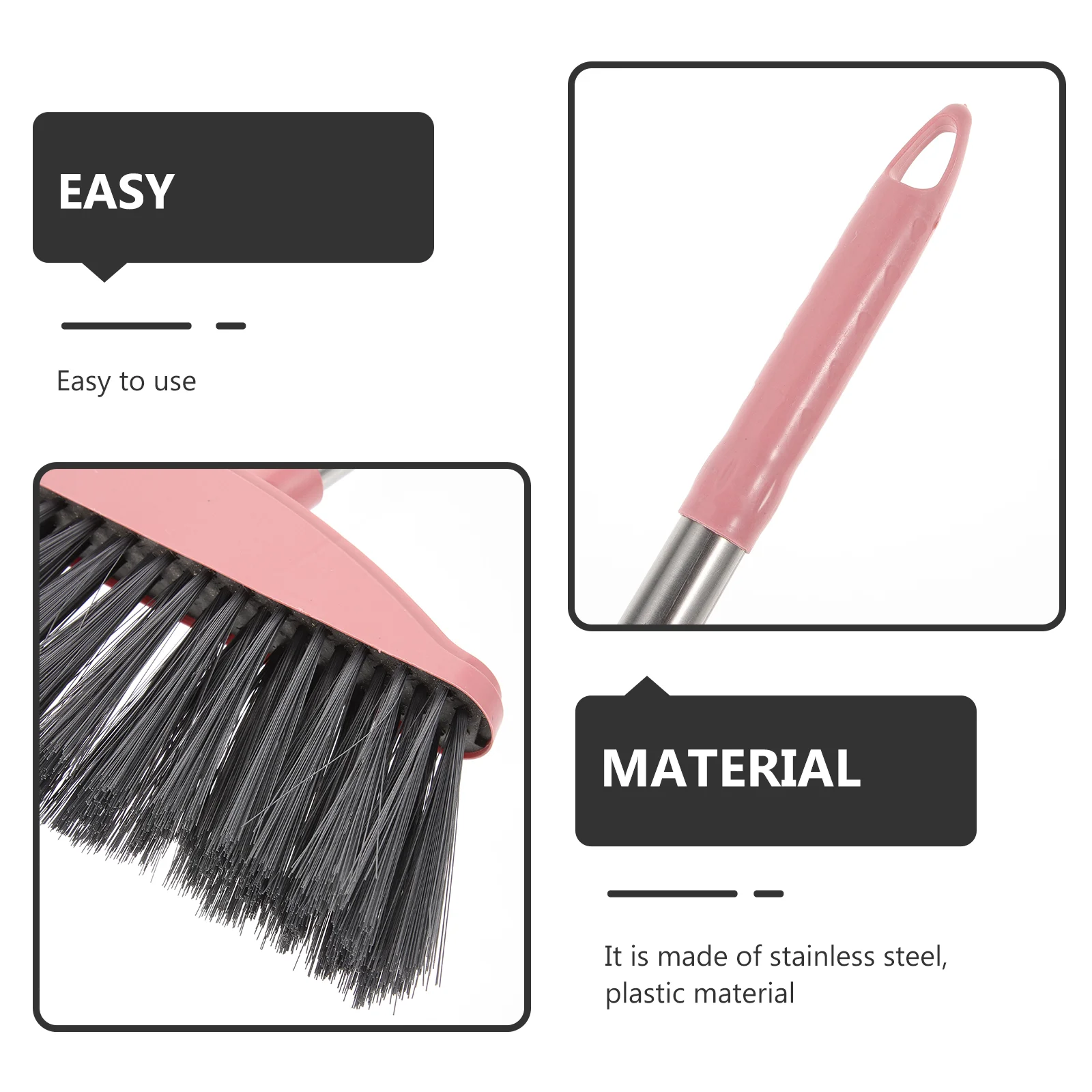 Patio Broom Stainless Steel Home Cleaning Thickened Hygiene (Pink Single Set) Brush Office Hair Sweeping Outdoor