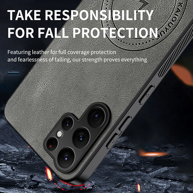 حافظة من جلد الغنم لهاتف Magsafe لهاتف سامسونج جالاكسي S25 S26 Ultra Edge S24 S22 Plus S23 Fe غطاء مغناطيسي مقاوم للصدمات