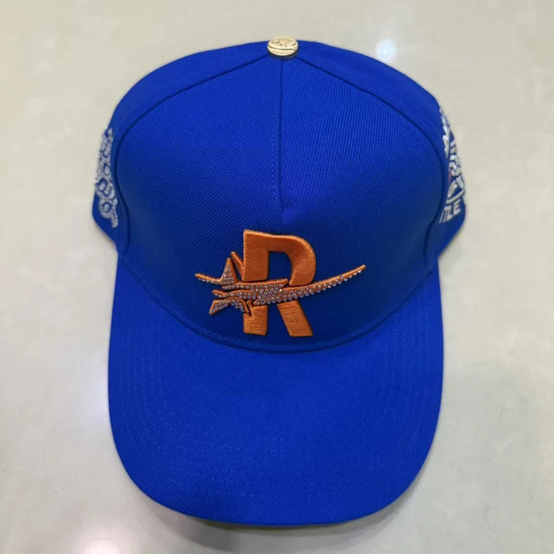 Contrast Brim 3D Embroidered Rough Play Hats Multi Tone Rhinestone Embroidery Streetwear Adjustable Baseball Caps