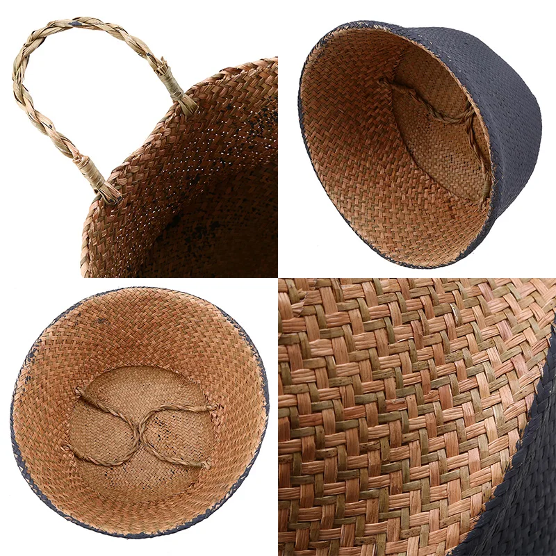 S/M/L/Xl/Xxl Handmade Storage Basket Seagrass Folding Planter Collapsible Rattan Belly Garden Flower Pot Home Decoration