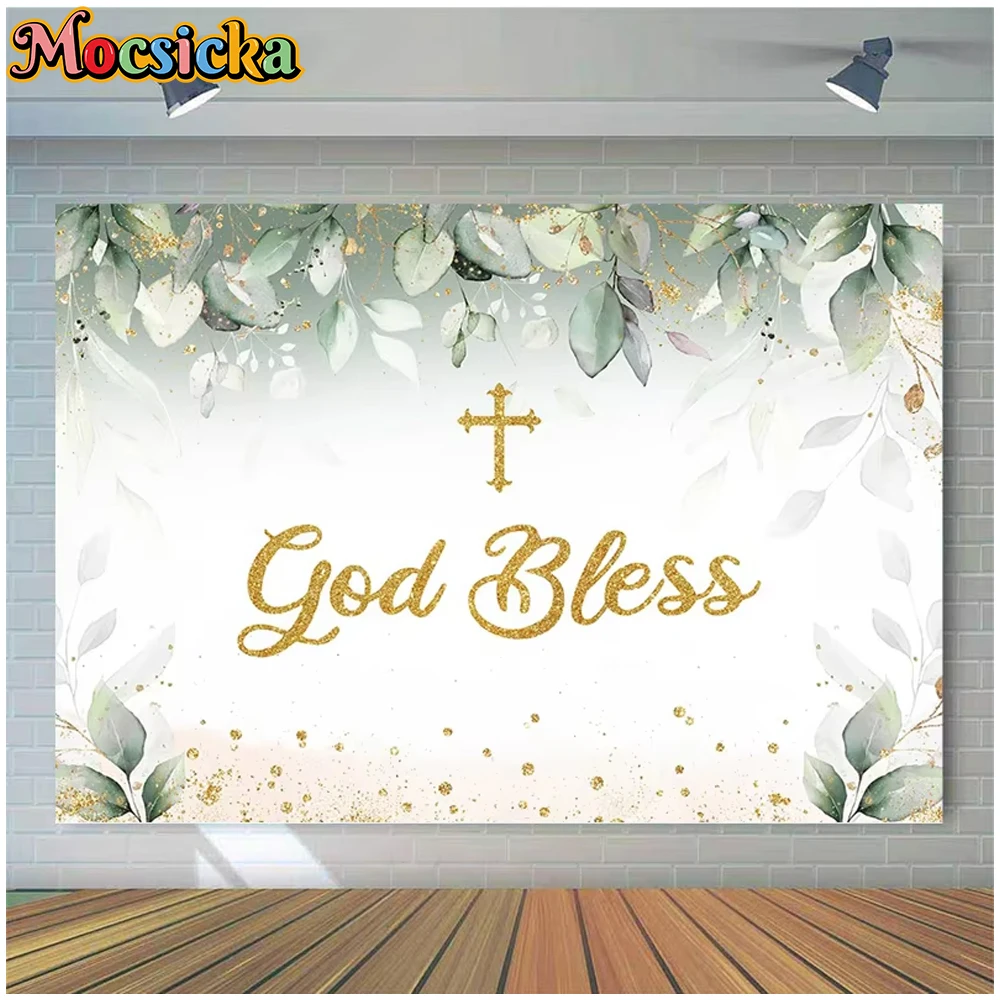Mocsicka God Bless Photography Backdrop Adult Baby Portrait Photo Wallpaper First Communion Baptism Decoration Studio Background