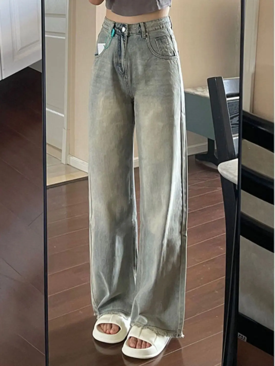 Baggy Hosen Frau Frauen Jeans Hohe Taille Kordelzug Elastische Taille Entspannt Lose Fit Weibliche Denim Mode Bequeme Grundlegende