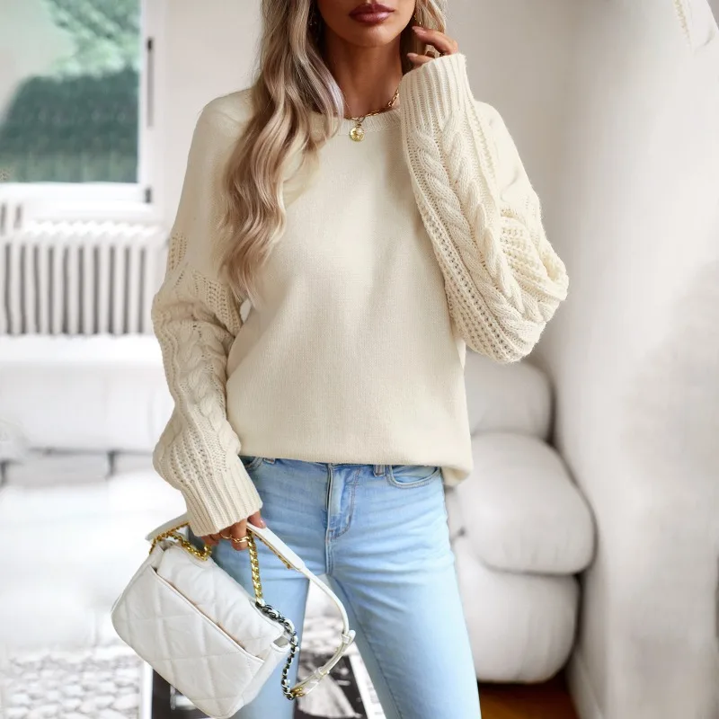 2023 Autumn Winter New Knitted Sweater Women\'s Solid Color Loose O-Neck Pullover Sweater Women\'s Fashion Long Sleeve Sweater Top