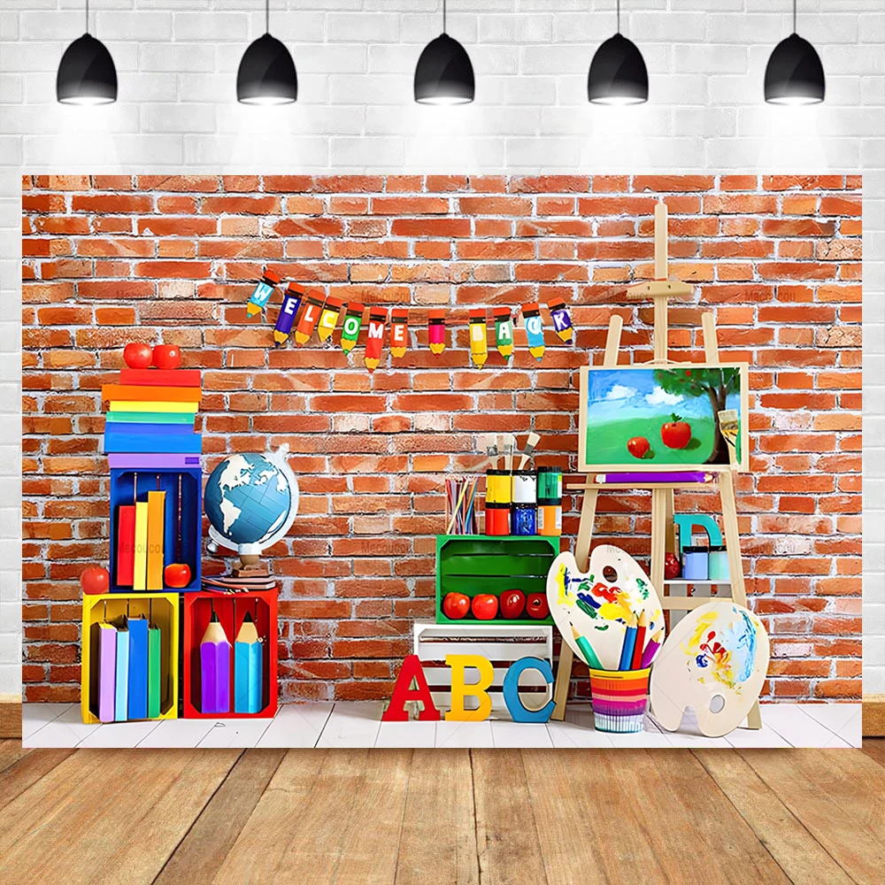 Back To School Classroom Chalkboard Banner Backdrop Custom Kids School Starts Globe Book Pen Photography Poster Decor Background