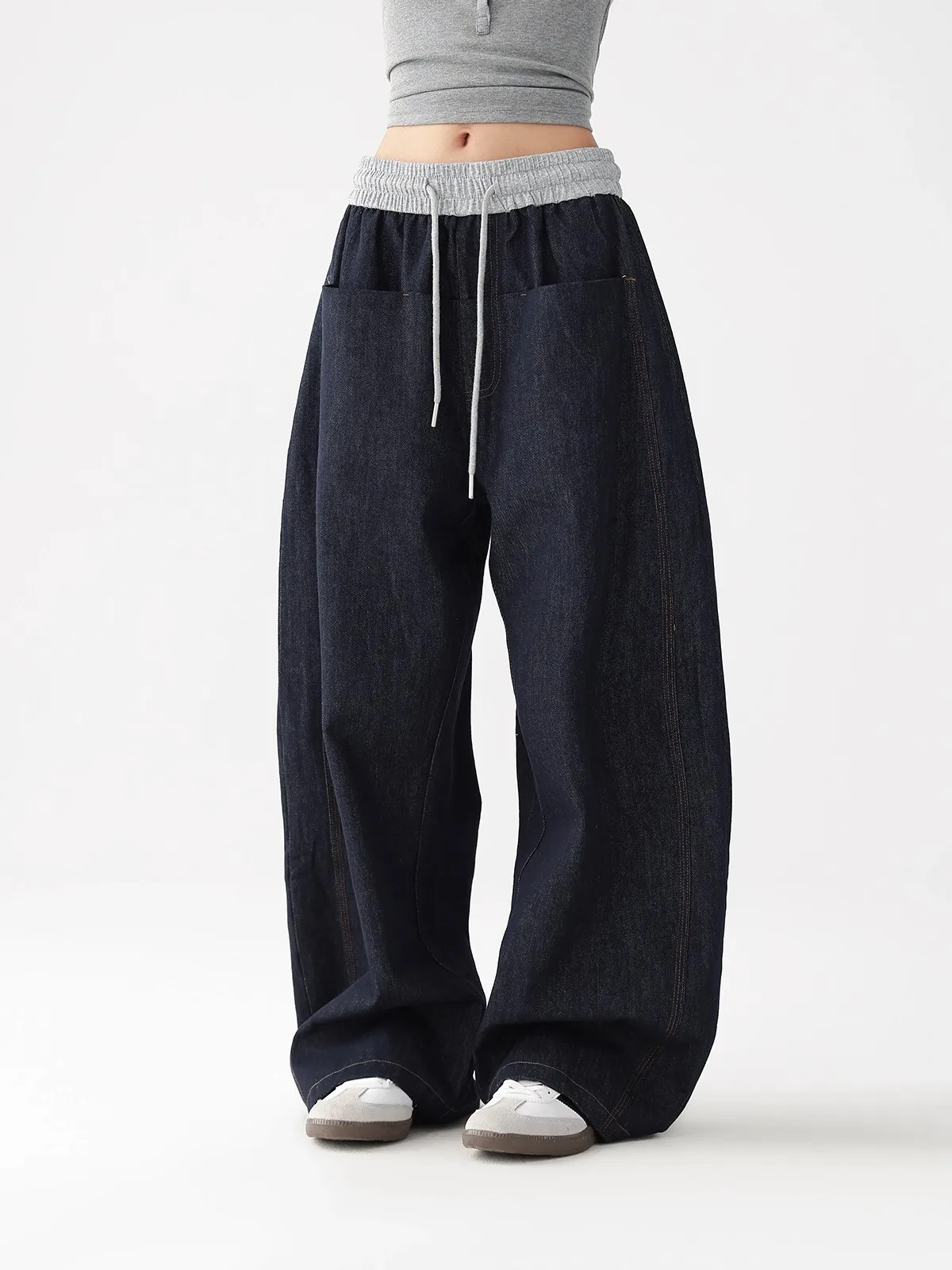 

Elastic Waist Women's Jeans Harajuku Vintage BF Style Streetwear All-match Loose Fashion Femme Wide Leg Denim Trousers
