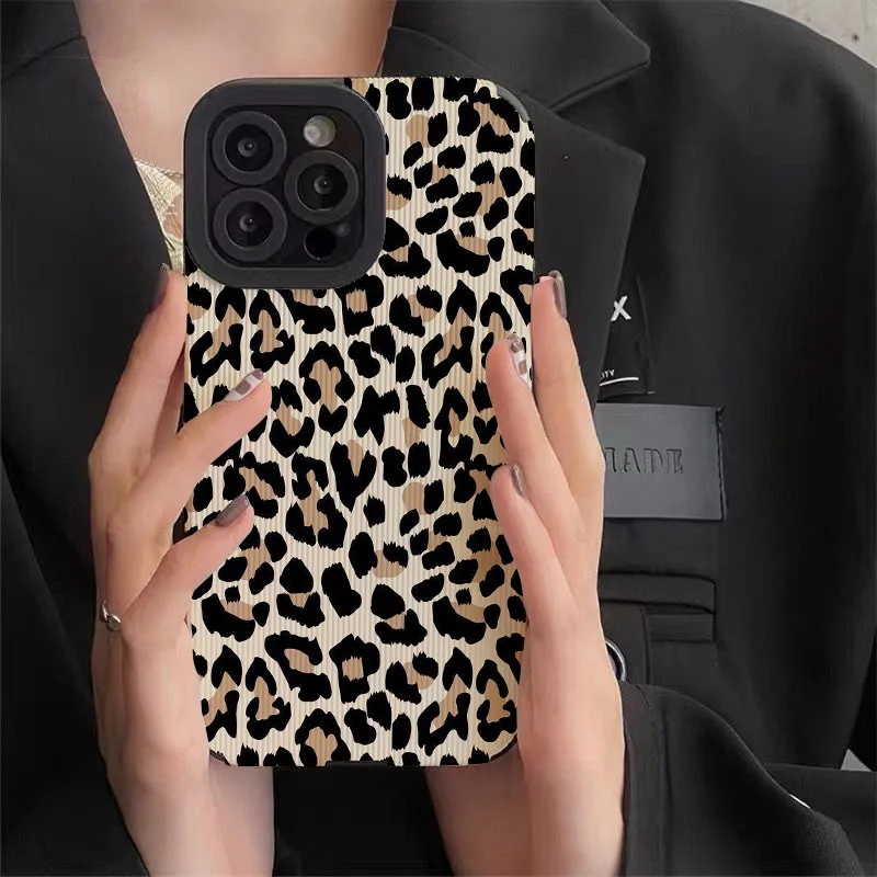 Funda de cuero de silicona para iPhone, carcasa suave a prueba de golpes, leopardo, vaca, creativo, 16, 15, 14, 13 Pro Max, 11, 12 Mini, SE, 7, 8