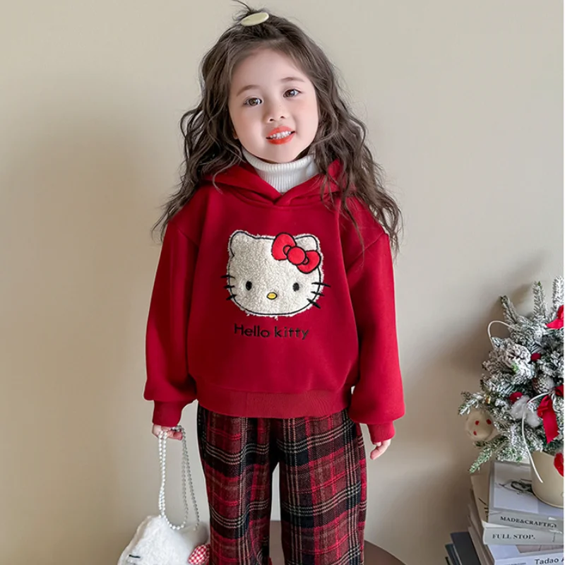 

Christmas Girls' Cartoon Hoodie 2025 Winter New Kawaii Anime Thick Warm Coat 2Pcs Korean Style Fashion Comfort Sweet Leisure Set
