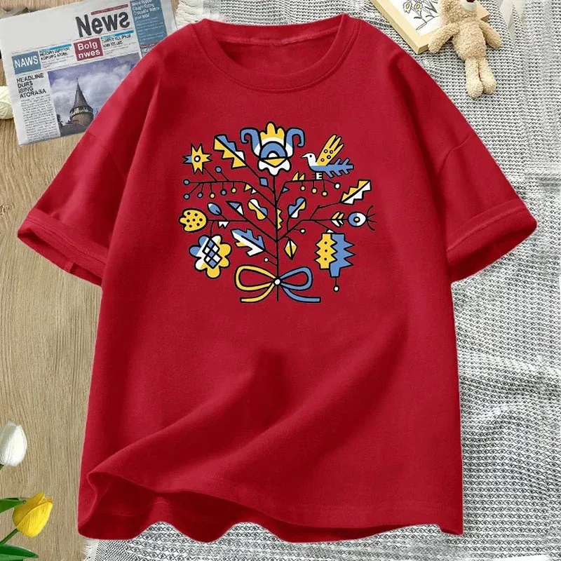 Ukrainian Trident Pattern Printed T-Shirt Summer Cotton Mens and Womens Versatile Tee Casual Loose Women Short-Sleeved O-Collar