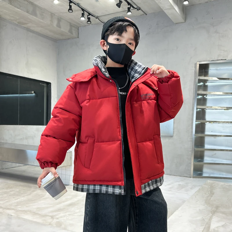 سترة بسيطة وسميكة مبطنة بالقطن دافئة جديدة عالية الجودة للأولاد من عمر 4 إلى 15 عامًا #1