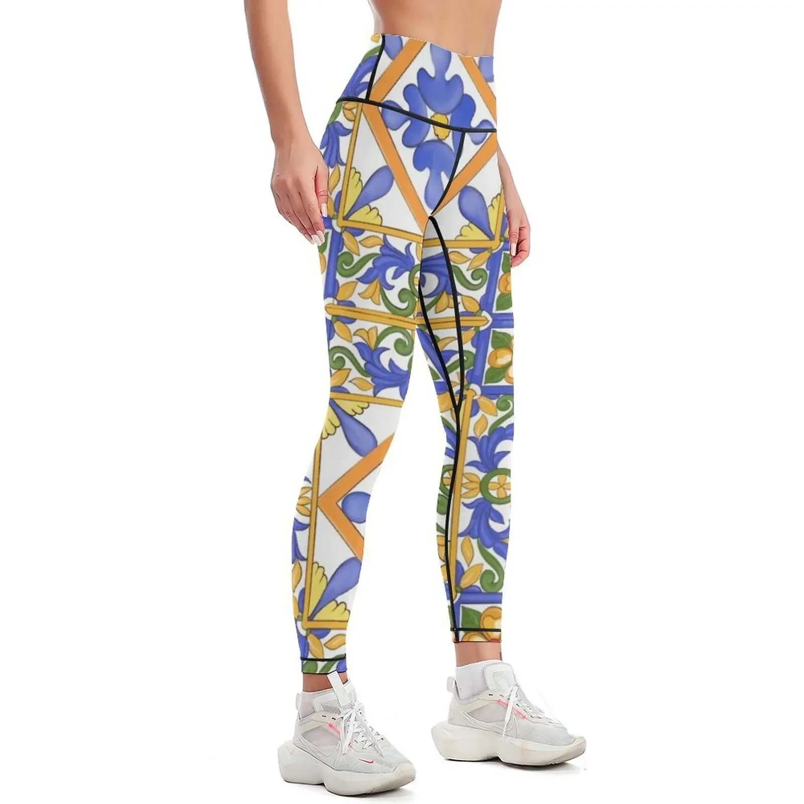 Citrus,Sicilian style summer decor pattern Leggings sport pants Women's sports pants Womens Leggings