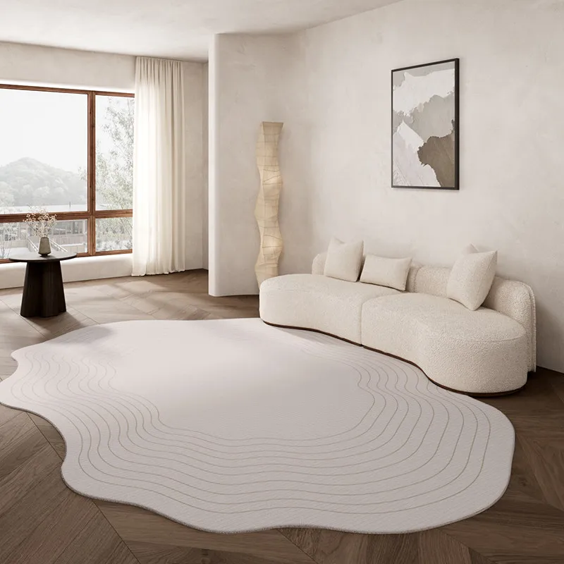 Cream Style Carpets for Living Room Minimalism Bedroom Decor Carpet Irregular Shape Plush Rug Fluffy Soft Home Striped Floor Mat