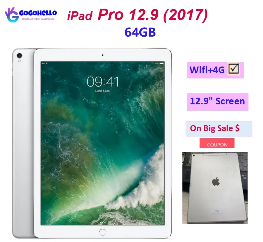 Original Apple iPad Pro 12.9 (2017) 2nd Gen Wifi+4G Cellular 64GB 12.9inch Screen Face ID B Grade Cheap Tablet on Big Sale