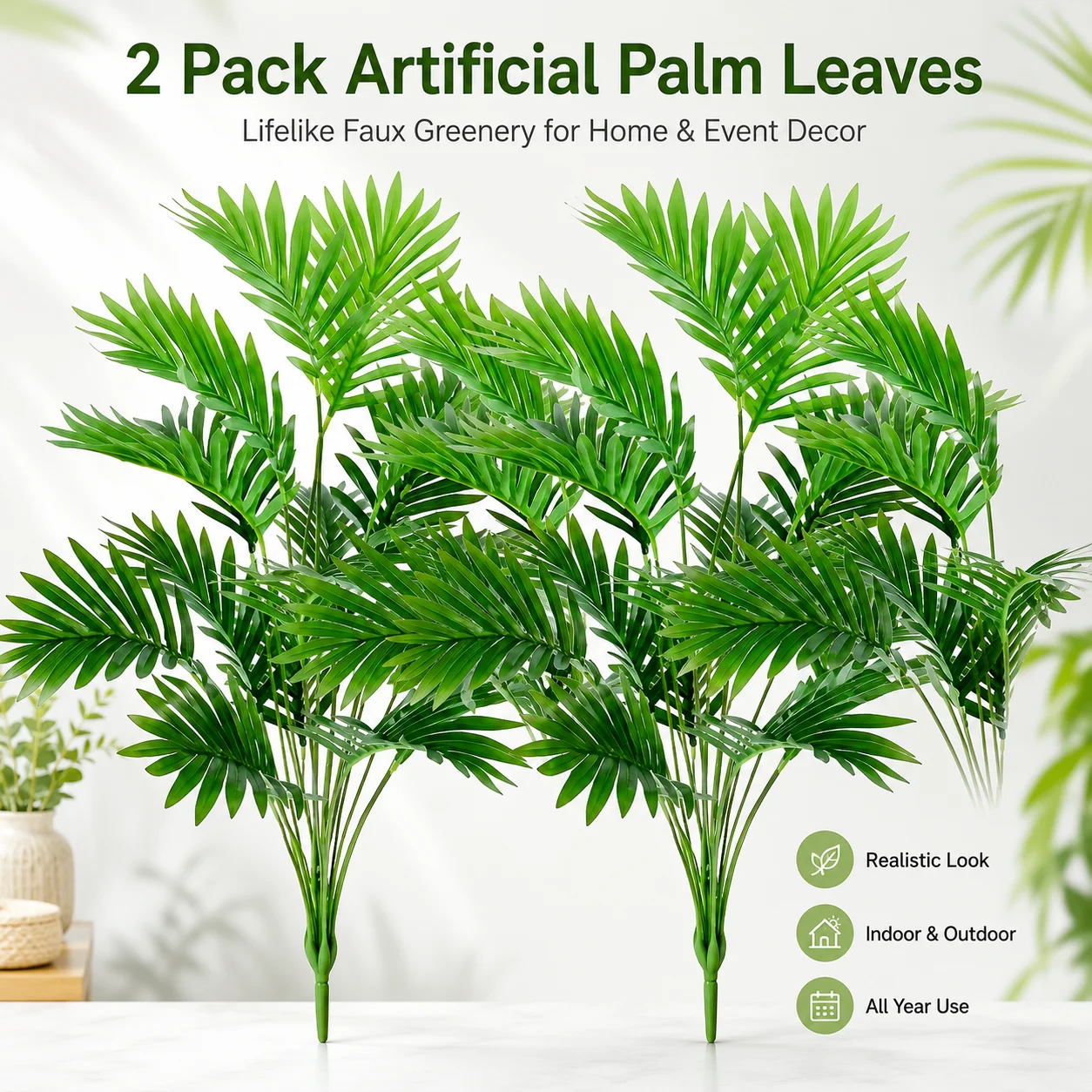 Artificial Palm Fronds, UV-Resistant Faux Tropical Leaves