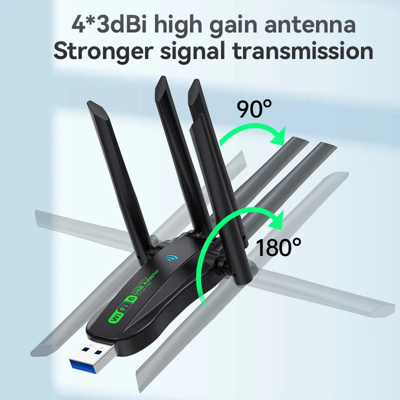 WiFi 6 AX900 Bluetooth 5.4 WiFi USB Adapter Wireless Network Card 2.4G&5GHz Wi-Fi Antenna USB For PC/Laptop Win10/11 Driver Free