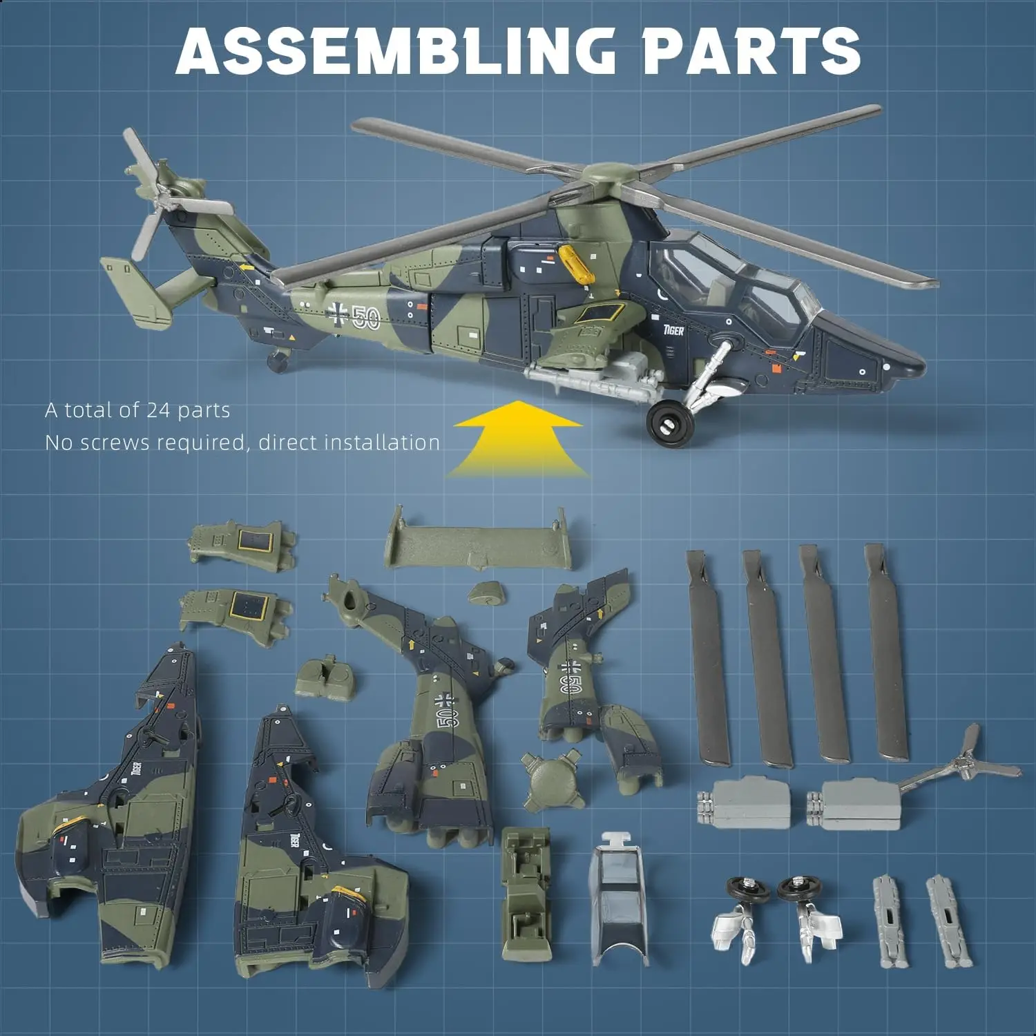 

1:72 Scale EC-665 Army Helicopter Quick Build Model Kit Plastic Toy Assembly Military Helicopter Model Gift for Adults and Kids