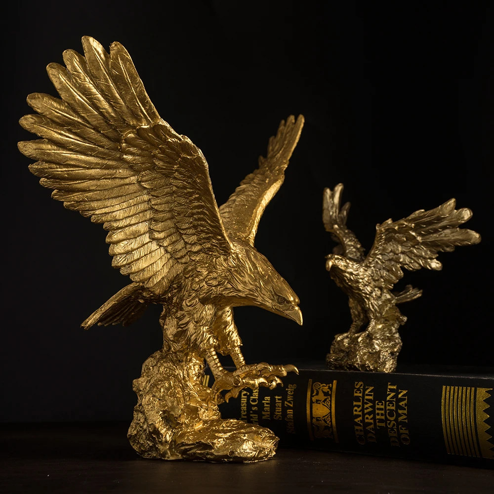 NORTHEUINS American Resin Golden Eagle Statue Art Animal Model Collection Ornament Home Office Desktop Feng Shui Decor Figurines