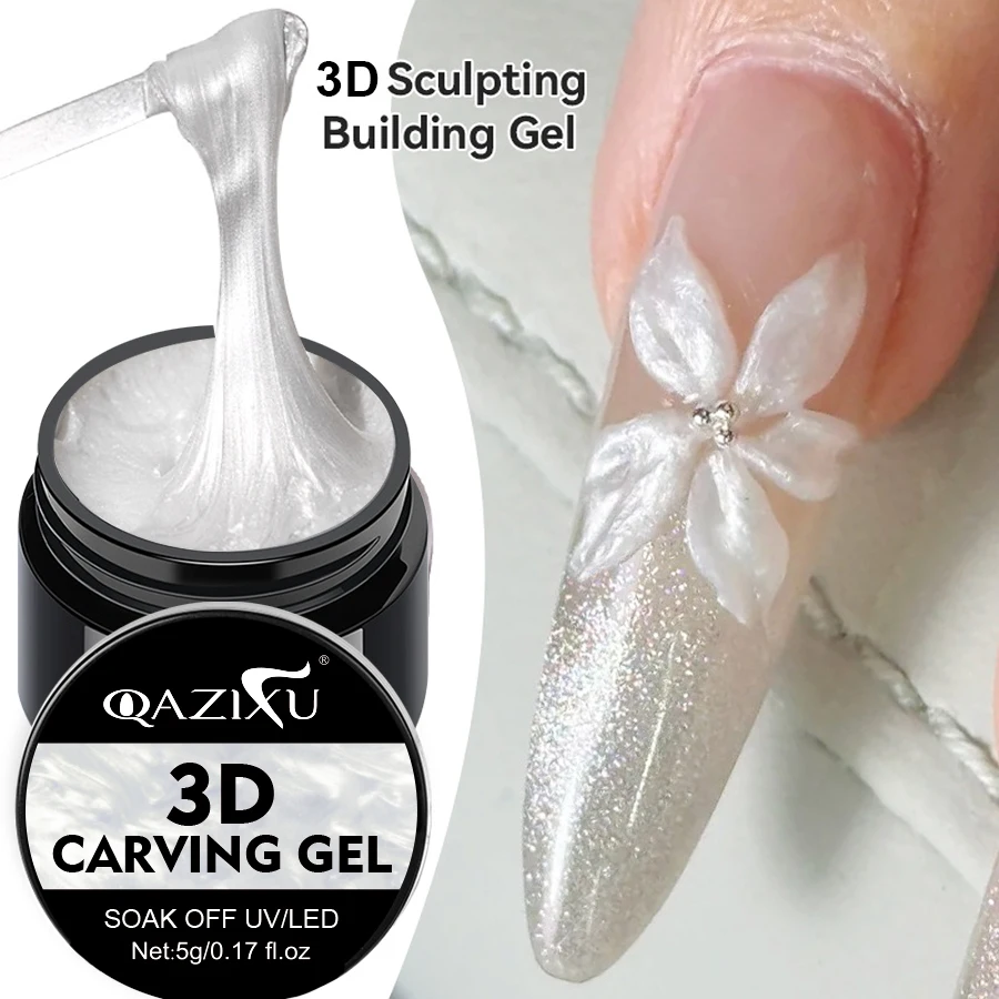 QAZIXU Pearl White Gel Nagellack 3D Sculpting Gel Semi Permanent Lack Shaping Carving Flower Nail Art DIY für Salon Design