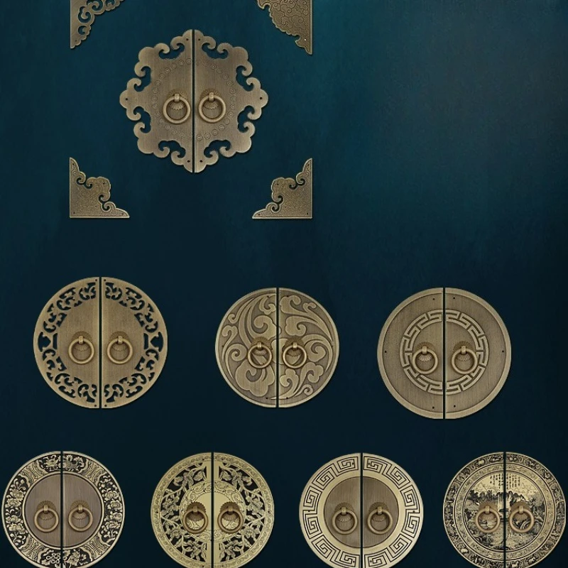 

Chinese cabinet door copper handle door accessories handle Daquan pull ring old-fashioned brass door