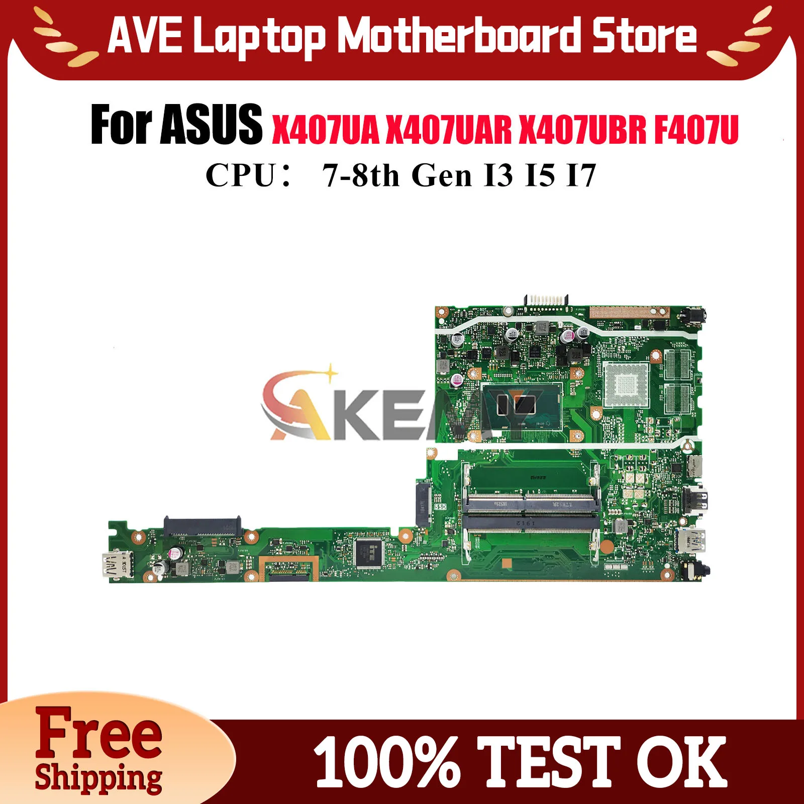 

X407UA Laptop Motherboard For ASUS X407UBR X407UAR F407U X407UF X407UV X407UA Y4000U A407U X407UB X407U Mainboard I3 I5 I7 CPU