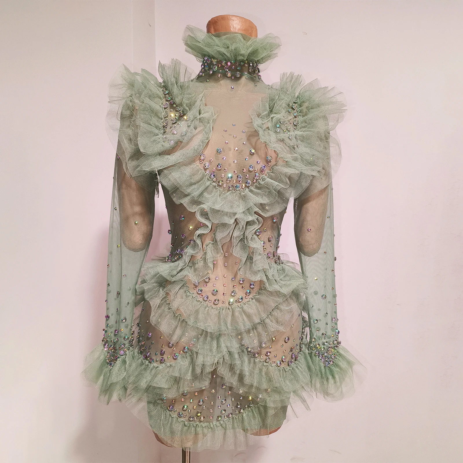 green rave dress Toxic Drip Mesh Long Sleeve Romper