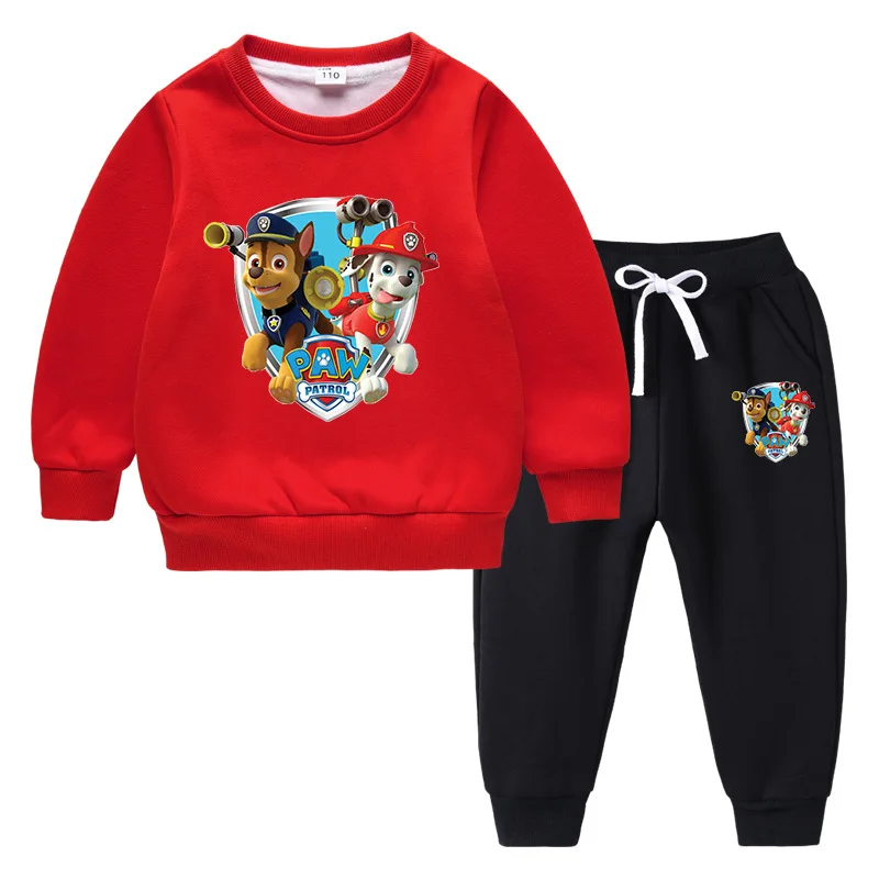 Paw Patrol Kids Clothing Boys Thickening Sweater Trousers Spin Master Girls Clothes Pullover 2PCS Cotton Winter  Kawaii Clothes