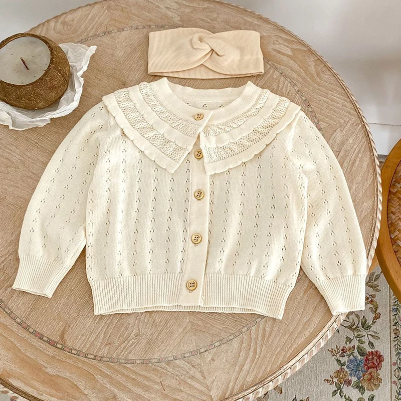 

2024 New Autumn Newborn Baby Girls Sweater Coat Baby Girl Clothing Toddler Baby Long Sleeved Solid Color Knitted Cardigan Coat