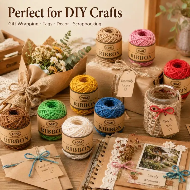 10m/Rolle farbiges Juteseil, geflochtene Jutekordel, Bastel-Juteseil, für DIY, Hochzeitsgeschenke und Dekoration. – Detail 6