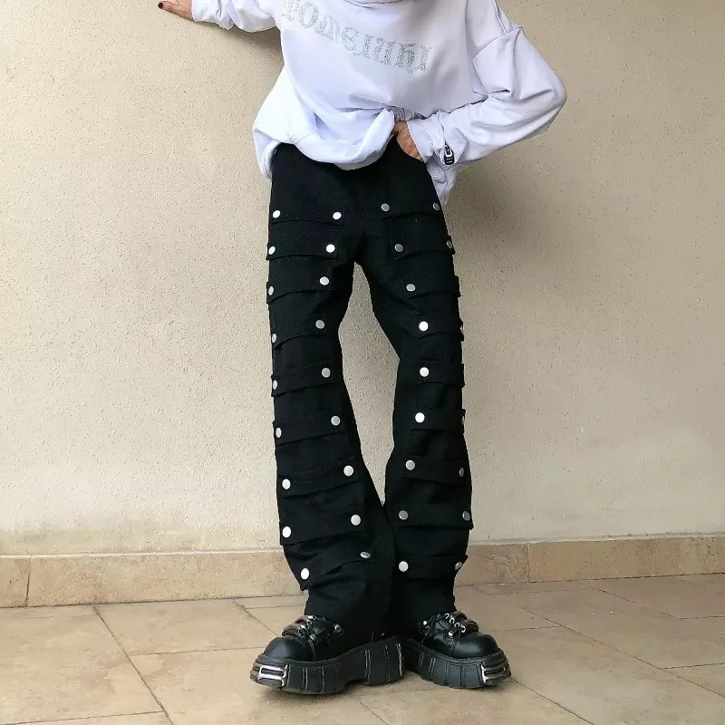 2025 novas roupas masculinas femininas estilo yamamoto punk fivela de metal tira de pano calças casuais vintage plus size traje 27-46
