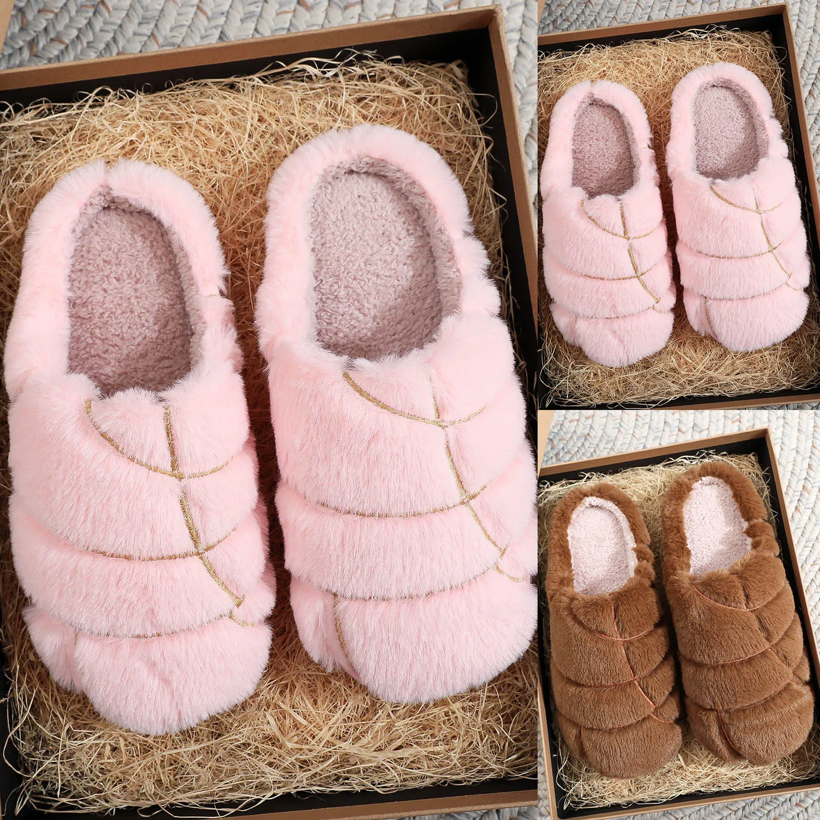 

Women And Men Winter Solid Color Cute Bread Slippers Home Non Slip Colorful Fleece Plush Thick Soled Warm Indoor Slippers Shoes