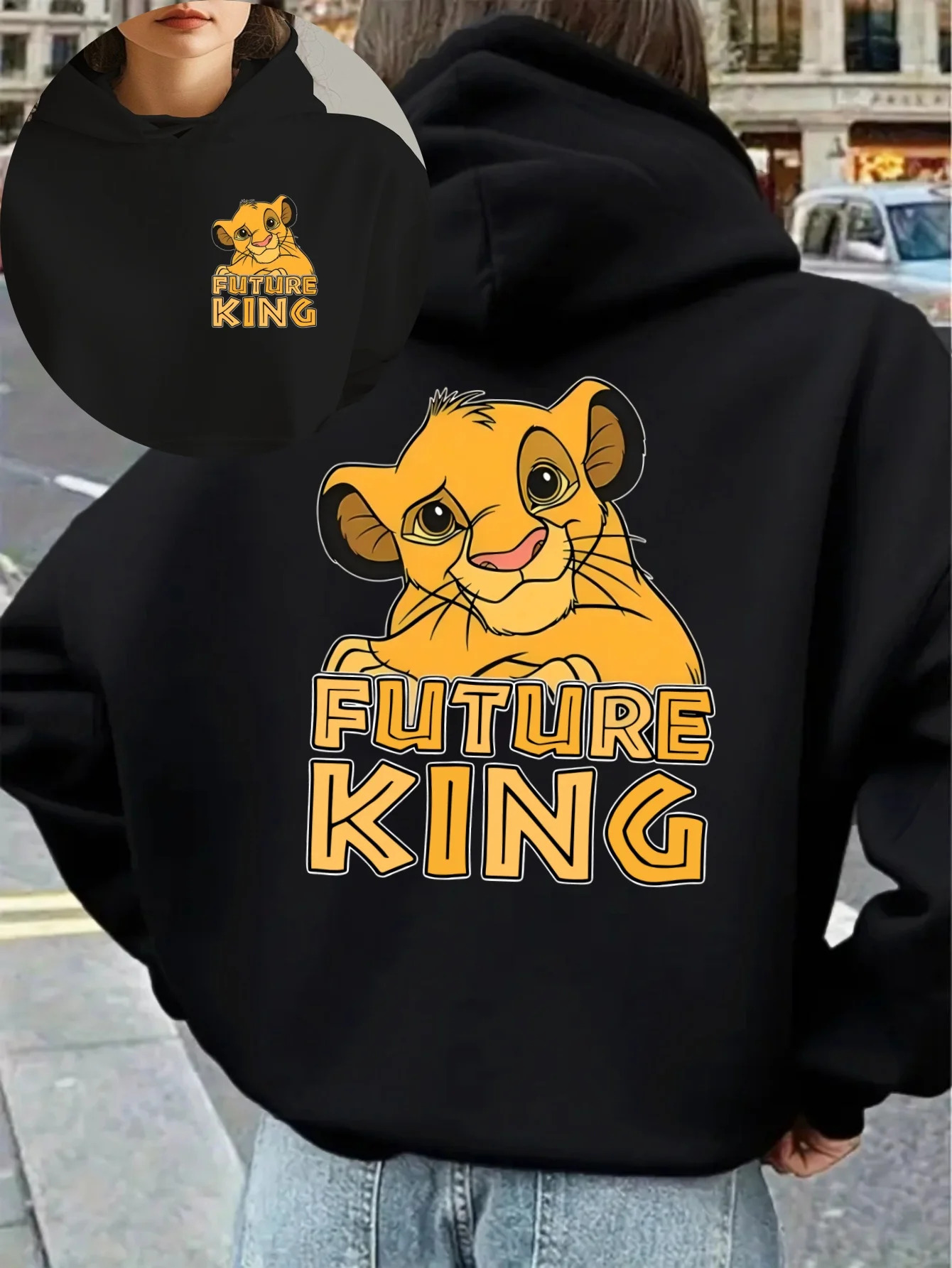 سويت شيرت نسائي من Disney Simba Lion King للخريف والشتاء بغطاء للرأس من الصوف للجنسين ملابس خروج كبيرة الحجم فضفاضة غير رسمية للمناسبات