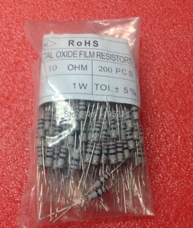 500pcs/bag  1W 10 ohm 5% metal film resistor DIP(10ohm 100ohm--300ohm)