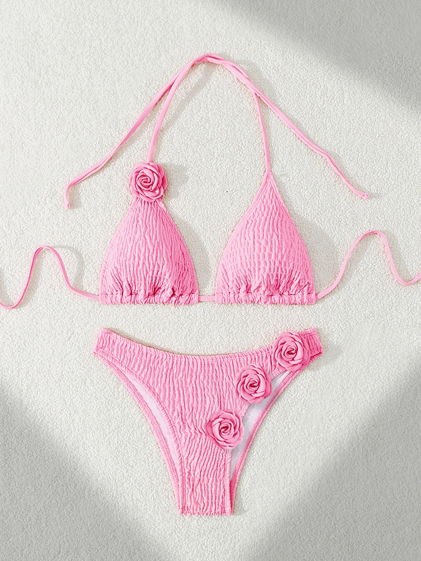 Sexy 3D Flowers Halter Strappy Bikini 2024 Women Swimwear Female Swimsuit Two-pieces Bikini set Bather Bathing Suit Swim