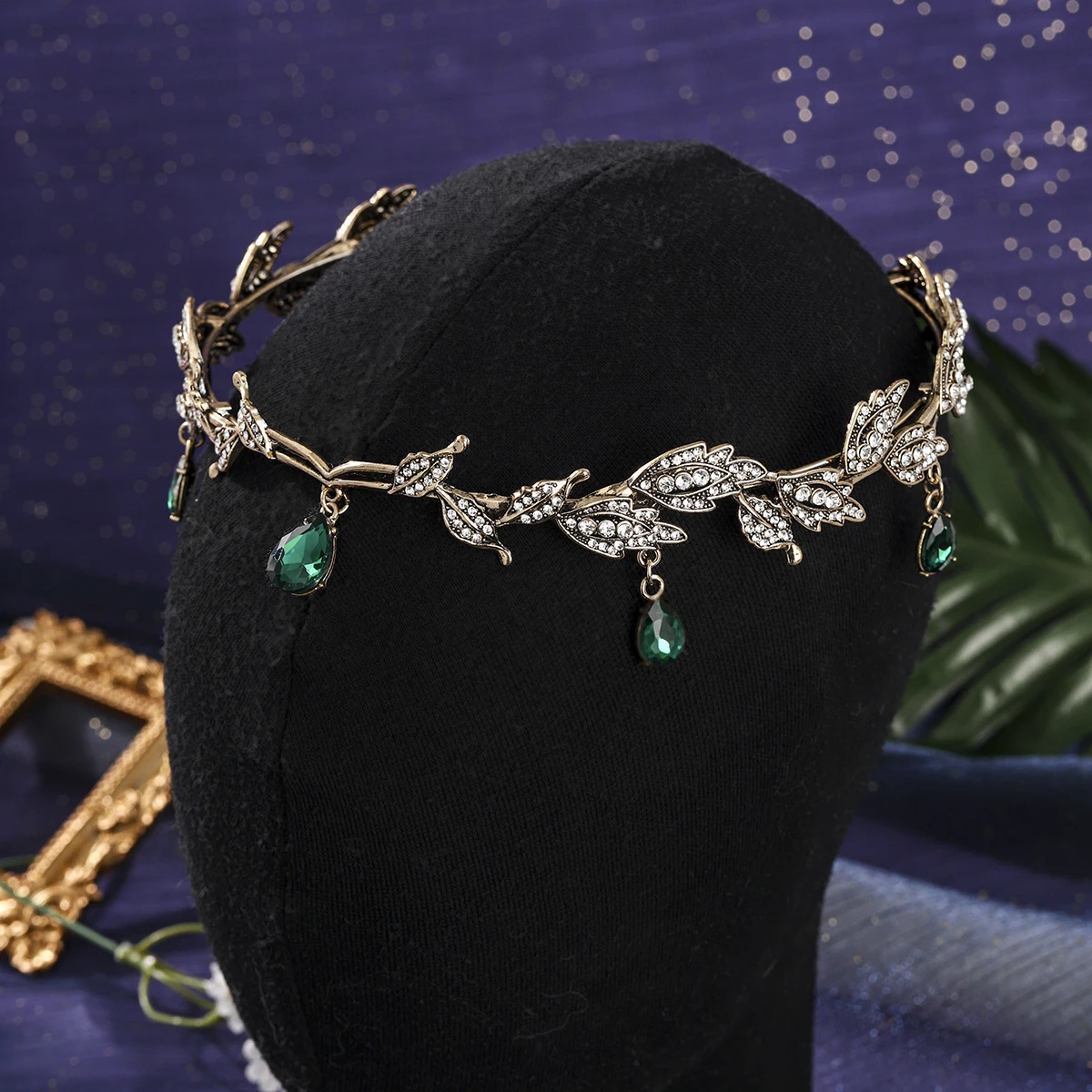 Mori Fairy Alloy Crown Forehead Pendant Tiara Hair Accessories Party Headwear Cosplay Performance Rhinestone Headpiece