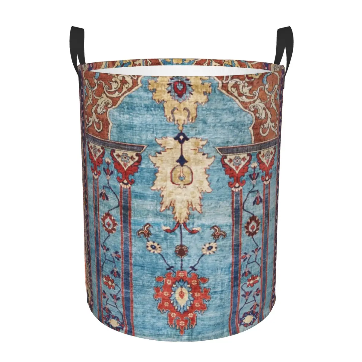 Antique Persian Silk Rug Laundry Basket Collapsible Floral Carpet Tribal Clothes Toy Hamper Storage Bin for Kids Nursery