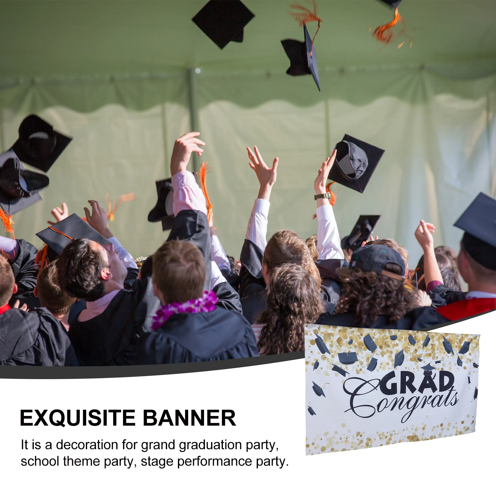 

Graduation Banners Party Decorative 100D Polyester Material Creative Bunting School Theme Stage Performance Indoor Outdoor