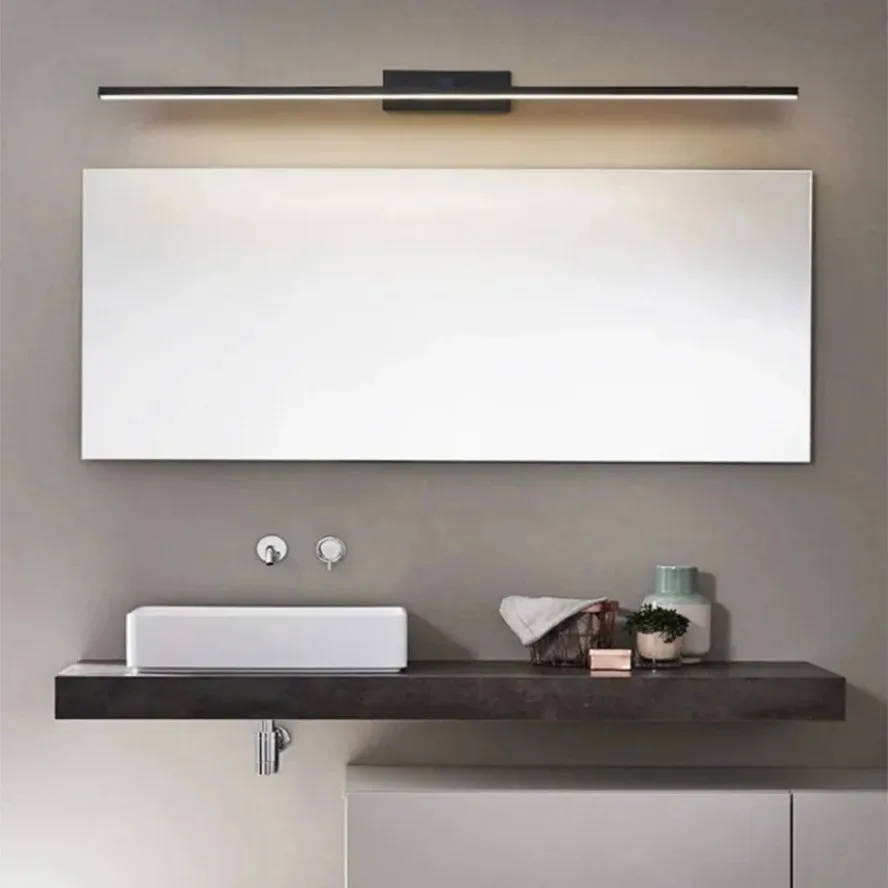 Imagem -04 - Minimalista Banheiro Led Wall Light Liga de Alumínio Espelho Linha Luz Preto e Branco Iluminação Interior Vestiário