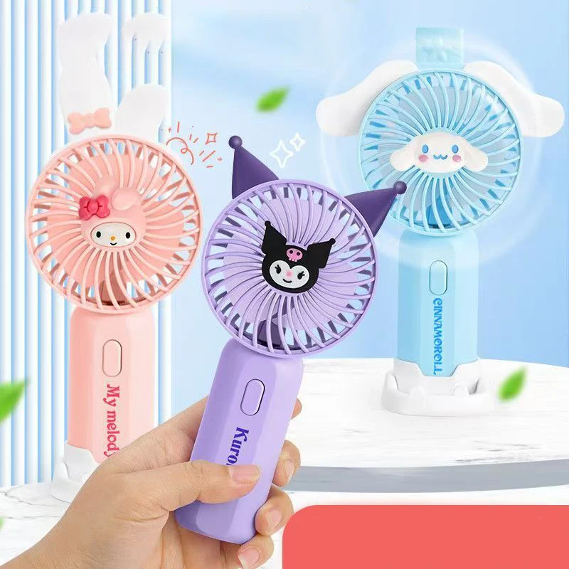 

Мини-вентилятор Sanrio с персонажами Cinnamoroll, Hello Kitty, Kuromi, Melody, портативный ручной вентилятор с мощным потоком воздуха, перезаряжаемый, в подарок