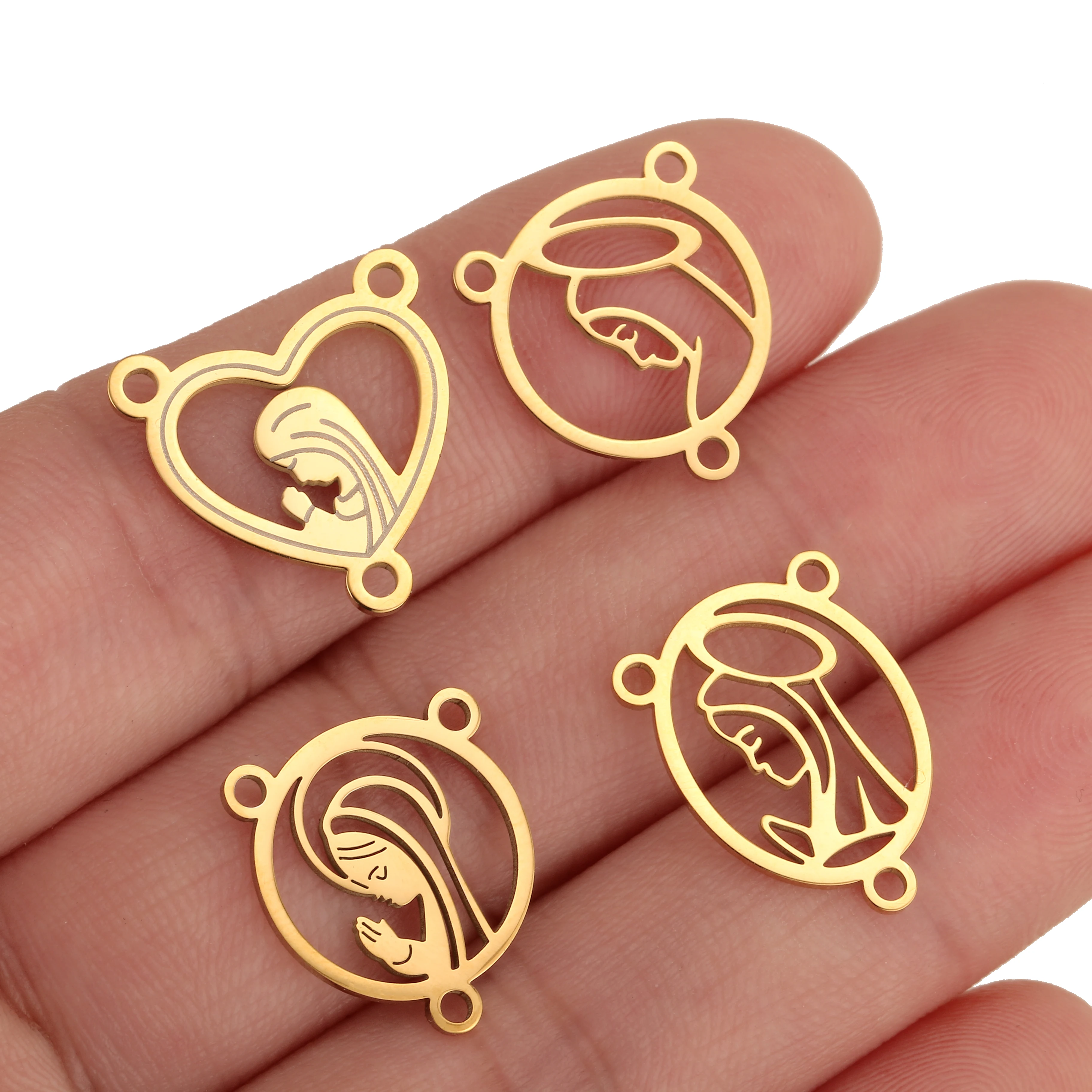 5 Stück Jungfrau Maria Verbindungsanhänger aus Edelstahl, Exquisite 3-Loch Unsere Liebe Frau Gliederanhänger für DIY Halsketten und Armbänder – Detail 3