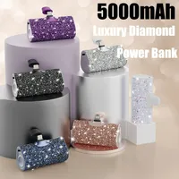 Mini Diamond Power Bank Stylish Ladies Girls Gift 5000mAh Mini Glass Diamond Power Bank Portable Charger for IPhone Huawei