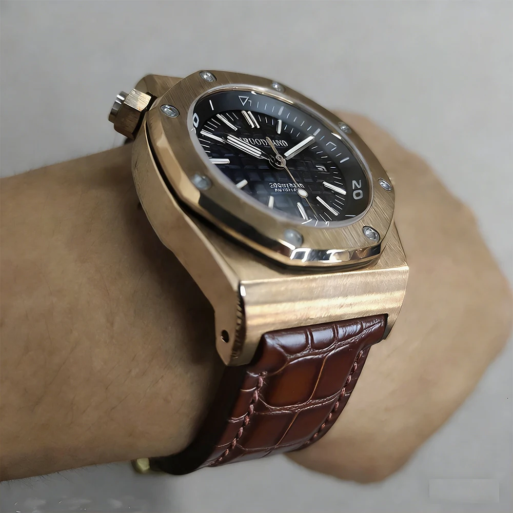 2026 Hruodland Classic Retro Miyota 9015 Bronze Automatic Mechanical Men\'s Watch Sapphire Rubber waterproof Diving reloj hombre