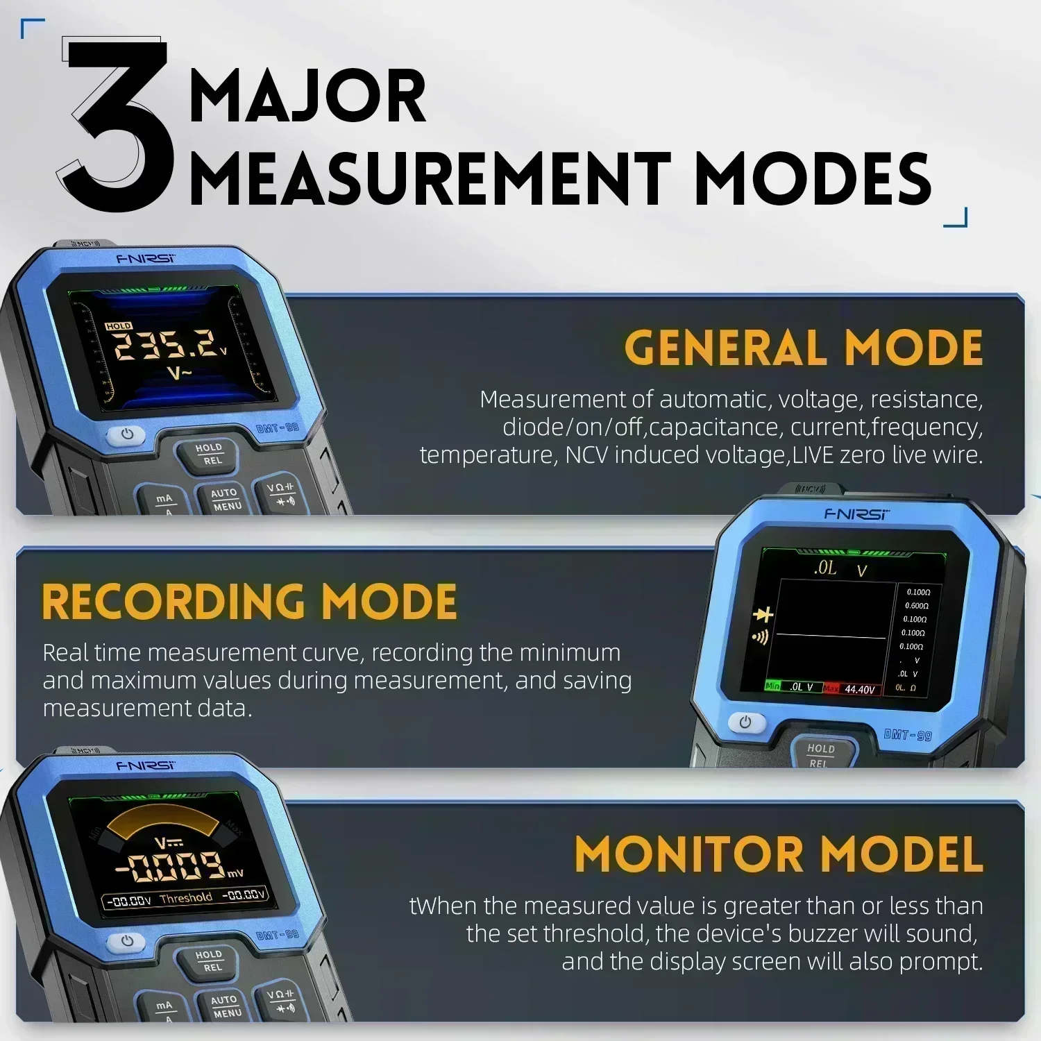 FNIRSI DMT-99 Display digitale professionale DMT99 multimetro 10000 conteggi True RMS Auto AC DC Tester Smart voltmetro amperometro