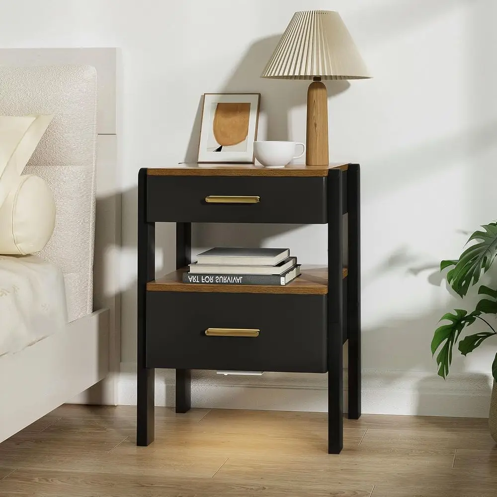 

Modern Wooden Nightstand with Motion Sensor Light and Storage Drawer for Bedroom muebles de dormitorio bedside table black
