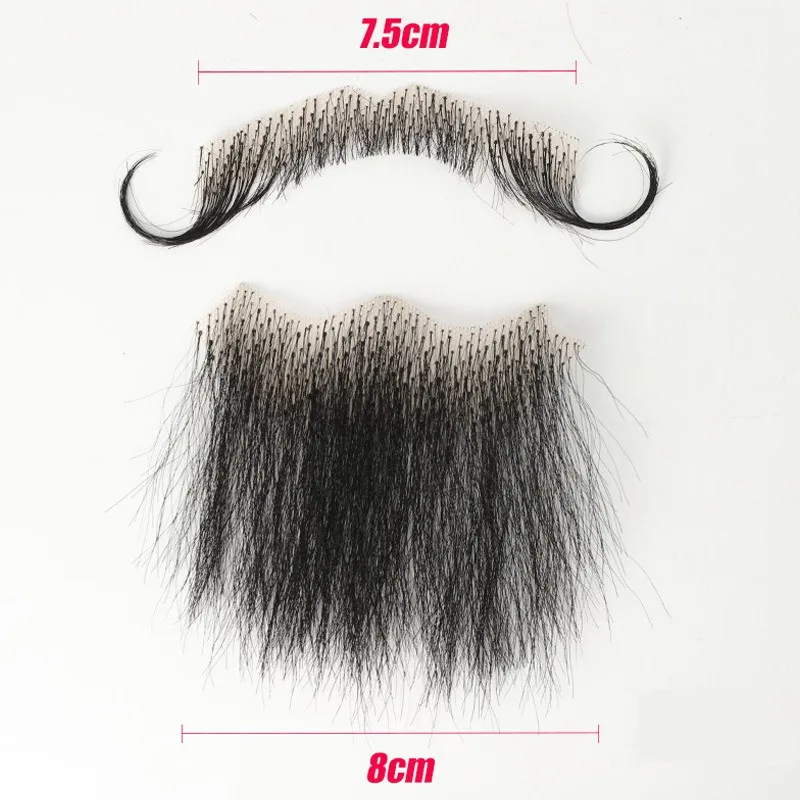 For Makeup Cosplay Human Hair Full Hand Tied Facial Hair Black False Beards Lace Invisible Fake Face Mustache Party Movie image 4