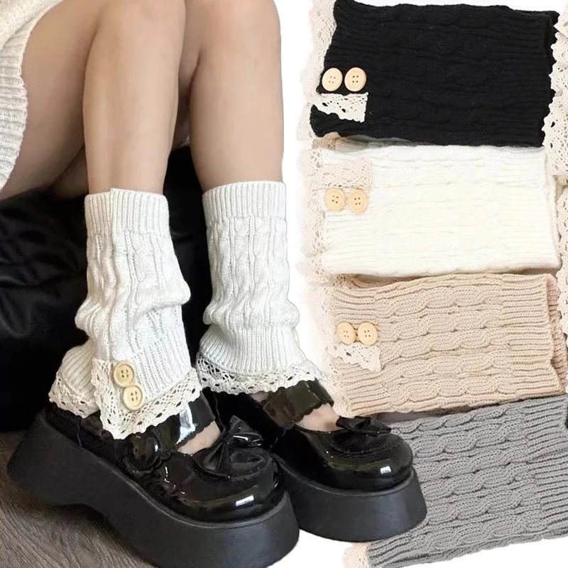 

Women Lolita Leg Warmers Winter Warm College Style Thick Boot Socks Japanese Style Harajuku Knit Ankle Socks for Female Girls