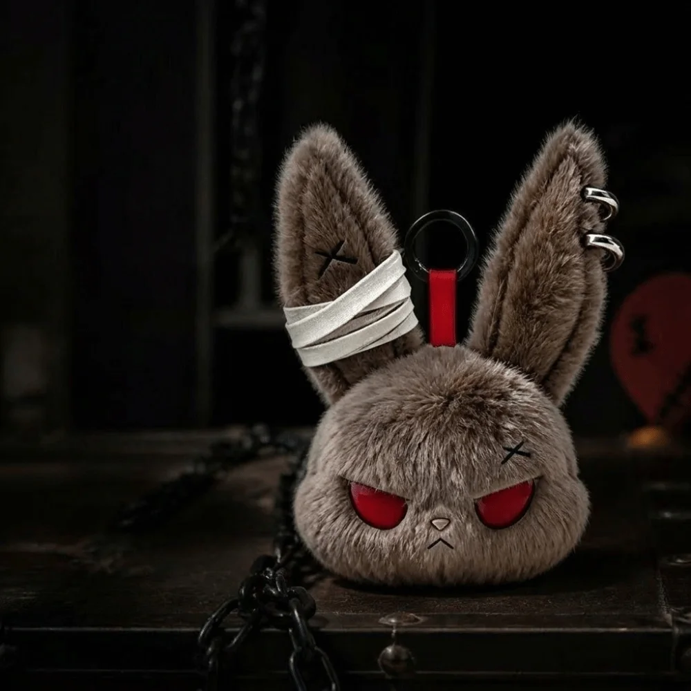 Hot Gothic Bunny Plush Keychain RabbitBag Charm with Bandage Desian Kawaii Key Ring Pendant Car Bag Ornament Gift To