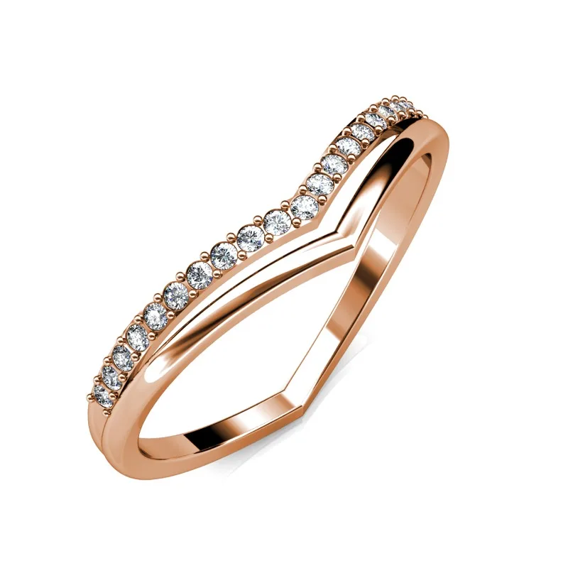 

Daisini Crystals from Swarovski V Shape Double Layer Ring Vintage Temperament and Light Luxury Design Classic Brass Jewelry