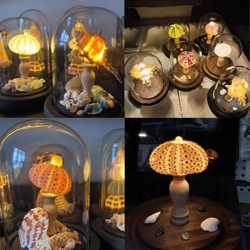 DIY Sea Creature Night Lights Battery Operated Portable Mushroom Lamp Shell Conch Ornament For Home Bedroom Decoration