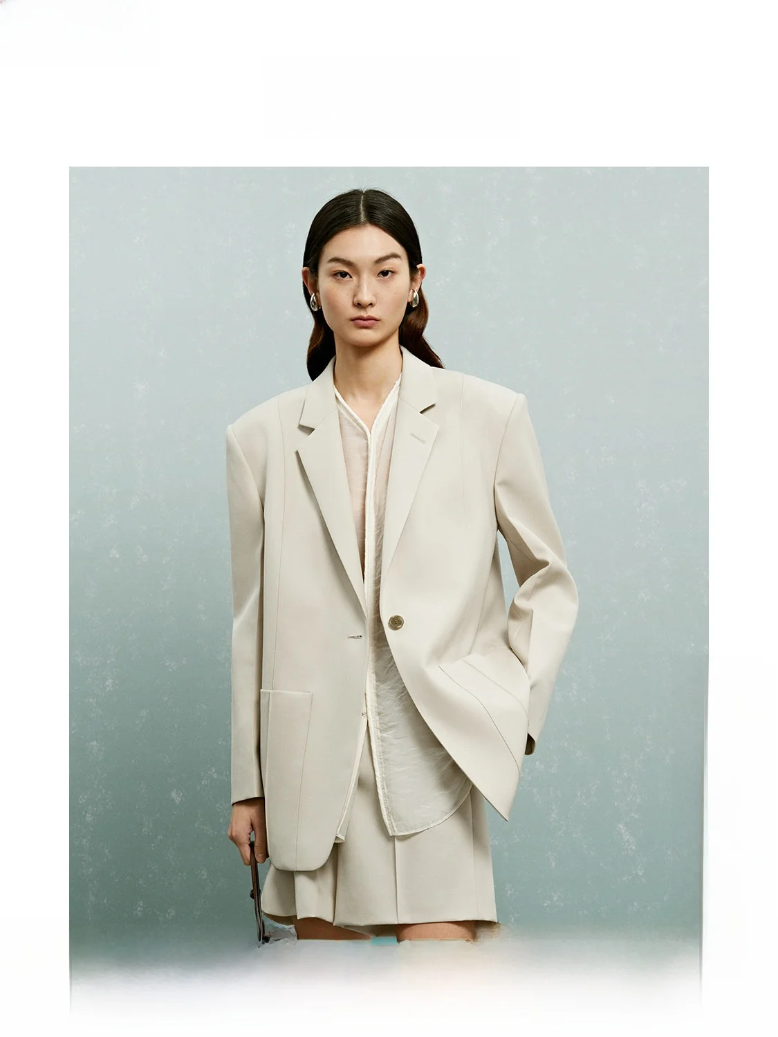 

ZhiZhi Women's Casual Loose Tailored Wool Blend Bla Suit Jaet Early Spring High-End Sle Commute Faion Straight Cut